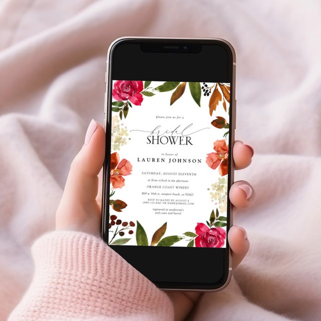 Invitación Naranja rosa y quemado ducha de novia floral otoño (Subido por el creador)
