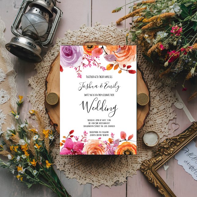 Invitación Naranja rosado Boda de primavera de otoño con flor (Subido por el creador)