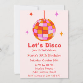 Invitación Naranja rosado Disco Ball Let's Disco fiesta de cu