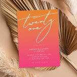Invitación Naranja rosado elegante de escritura moderna Cumpl<br><div class="desc">Moderna invitación minimalista de 21 años con un diseño sencillo y elegante tipografía manuscrita.</div>