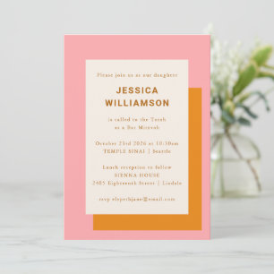 Invitación Naranja rosado moderno de la cuta geométrica Mitzv