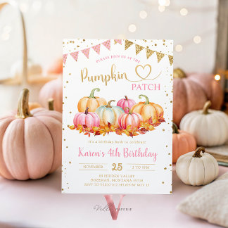 Invitación Naranja Rosado Parche de Calabaza Purpurina de oro