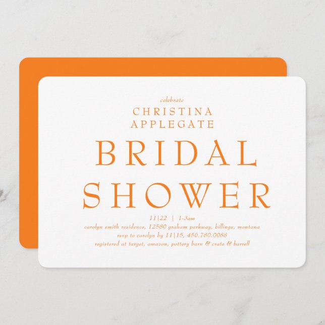 Invitación Naranja Roundcity Simplicity Bridal Shower (Anverso / Reverso)