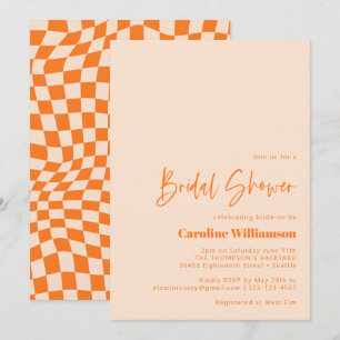 Invitación Naranja Rubor Resumen Checkerboard Bridal Shower