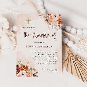 Invitación Naranja ruso Boho   Baptismo de Rubor acuarela
