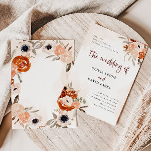 Invitación Naranja ruso Boho   Boda acuarela