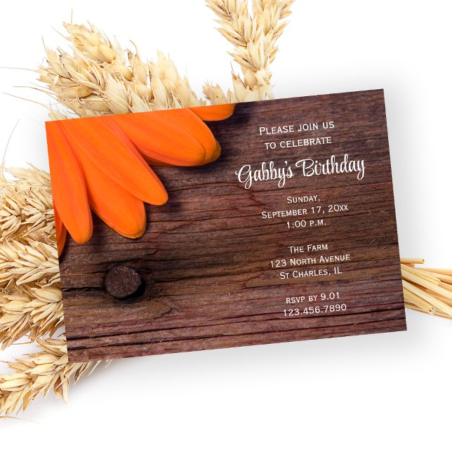 Invitación Naranja ruso Daisy Birthday Barn Fiesta (Subido por el creador)