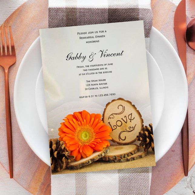 Invitación Naranja ruso Daisy Woodland Ensayo Cena (Subido por el creador)