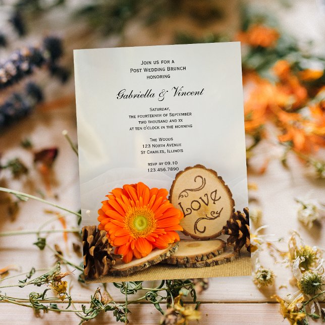Invitación Naranja ruso Daisy Woodland Post Boda Brunch (Subido por el creador)