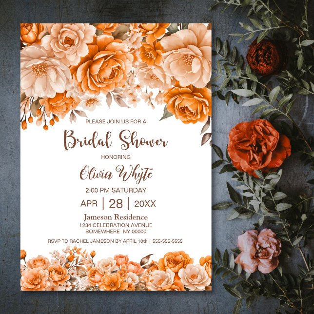Invitación Naranja ruso Floral Bridal Shower (Subido por el creador)