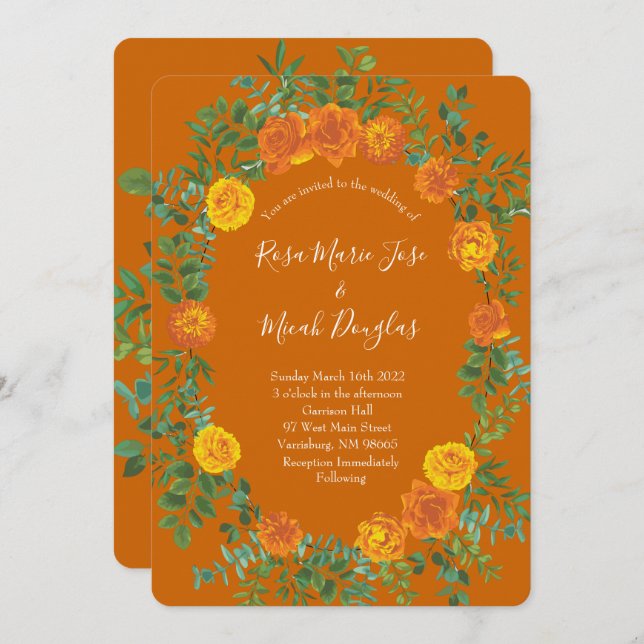 Invitación Naranja Rust Fall Peony Rosa Boda Floral (Anverso / Reverso)