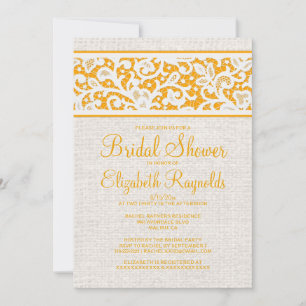 Invitación Naranja Rustic Burlap Linen Bridal Shower invita