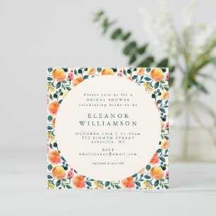 Invitación Naranja Rústico acuarela Floral Shower Square