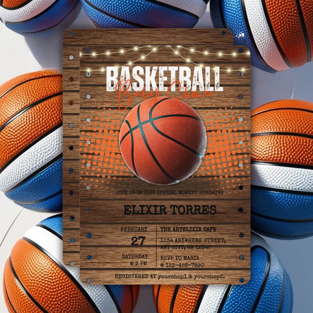 Invitación Naranja Rústico Baloncesto Baby Shower (Subido por el creador)