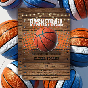 Invitación Naranja Rústico Baloncesto Baby Shower