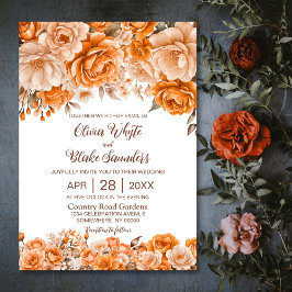 Invitación Naranja Rústico Boda floral