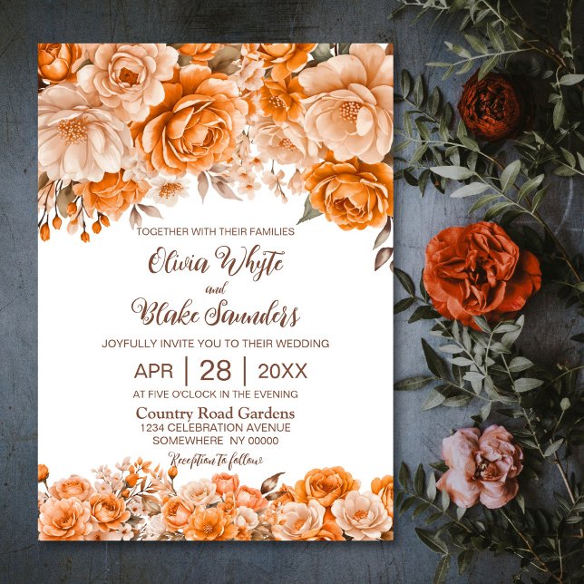 Invitación Naranja Rústico Boda floral (Subido por el creador)