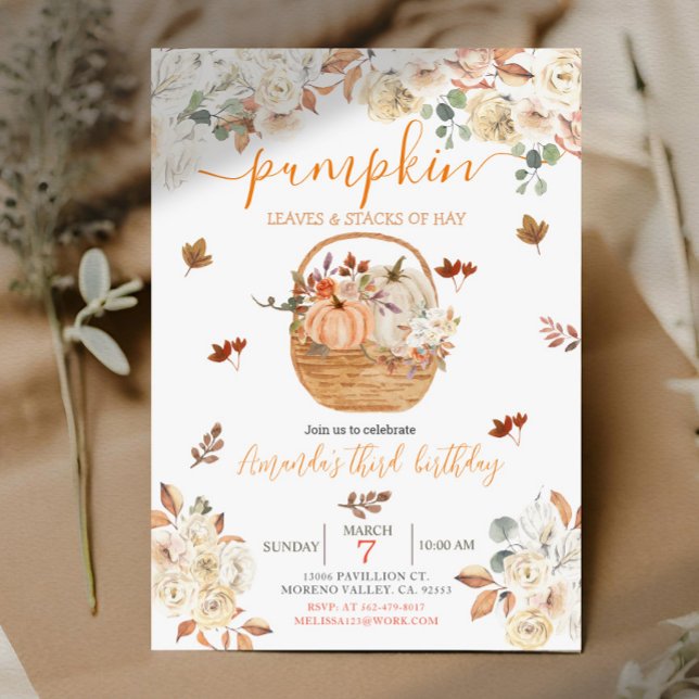 Invitación Naranja Rústico Calabaza Blanca tercer cumpleaños (Subido por el creador)