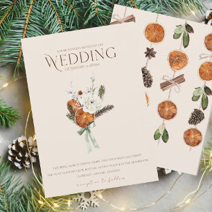 Invitación Naranja Rústico Corta Boda de flores blancas