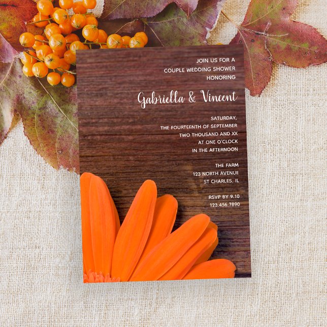 Invitación Naranja Rústico Daisy Country Parejas Wedding Duch (Subido por el creador)