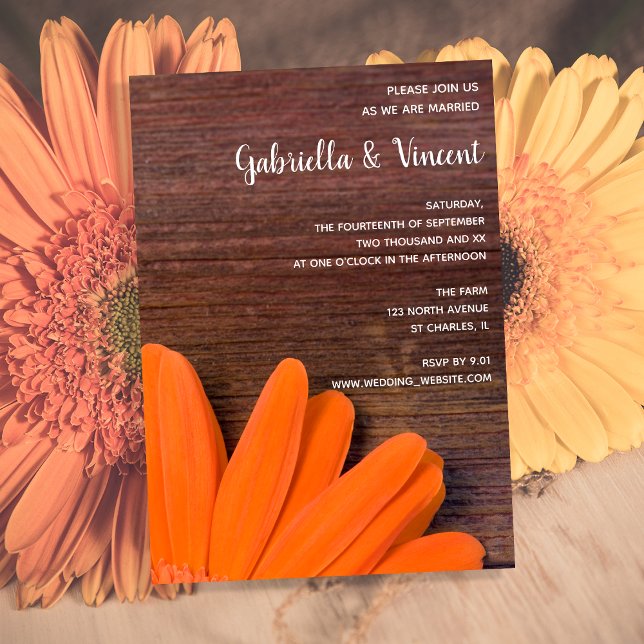 Invitación Naranja Rústico Daisy y Boda de Madera de Barn (Subido por el creador)