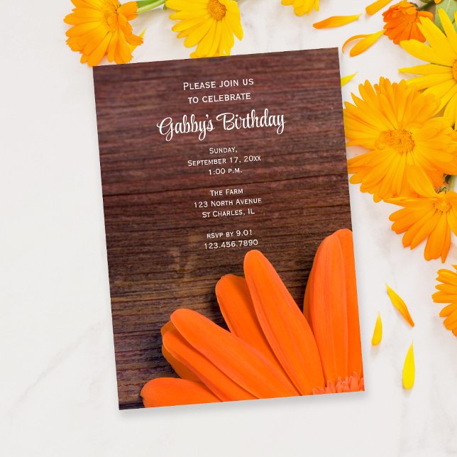 Invitación Naranja Rústico Daisy y la fiesta de cumpleaños de (Subido por el creador)