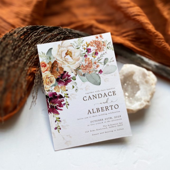 Invitación Naranja Rústico de Arroz Marrón Boda Botánico Flor (Subido por el creador)