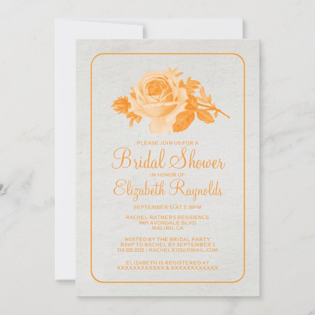 Invitación Naranja Rústico/Flor/Ducha nupcial invita (Anverso)