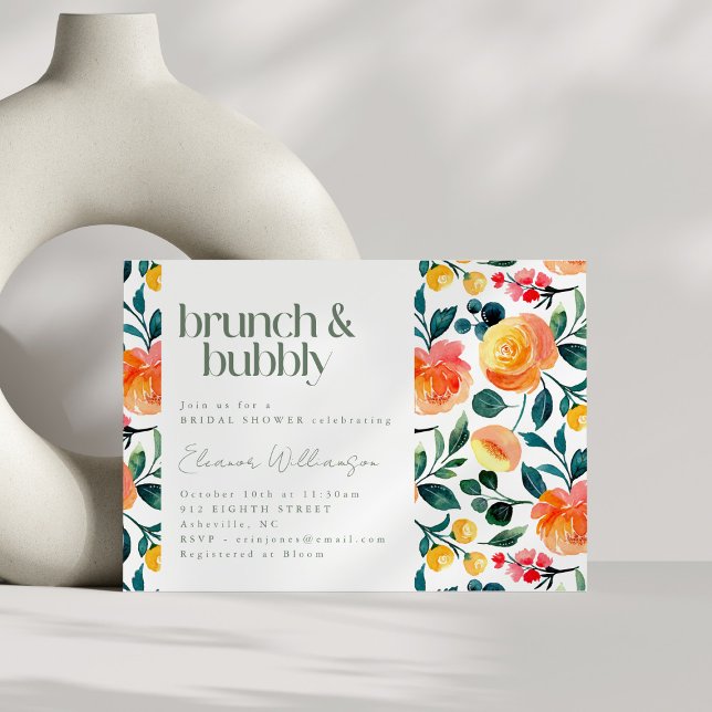 Invitación Naranja Rústico Flores de agua Brunch Bubbly (Subido por el creador)