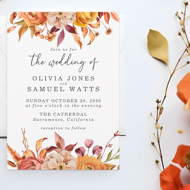 Invitación Naranja Rústico Marrón Oro Boda Floral Otoño (Subido por el creador)