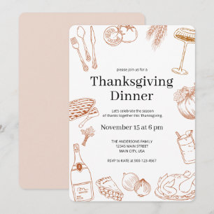 Invitación Naranja Rústico prepara cena de Acción de Gracias