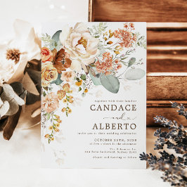 Invitación Naranja Rústico Quemado Cream Flor Bouquet Boda I