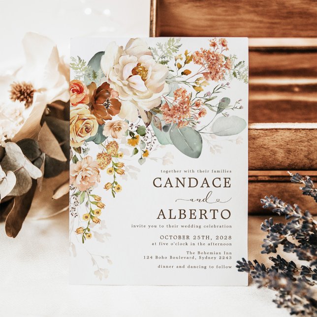 Invitación Naranja Rústico Quemado Cream Flor Bouquet Boda I (Subido por el creador)