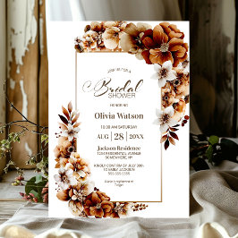 Invitación Naranja Rústico Quemado Floral Bridal Shower