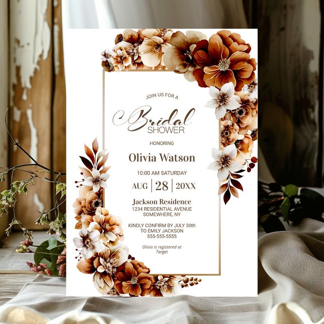 Invitación Naranja Rústico Quemado Floral Bridal Shower (Subido por el creador)