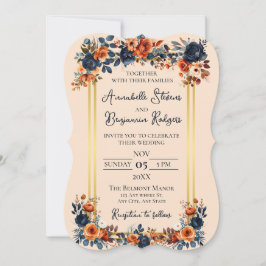 Invitación Naranja Rústico Quemado y Boda Azul