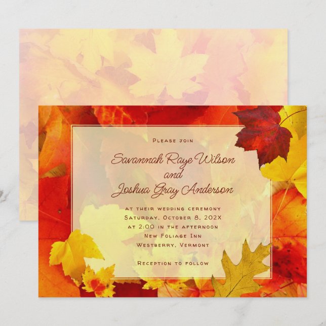 Invitación Naranja sale de otoño Boda Ceremonia (Anverso / Reverso)