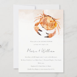 Invitación Naranja Sand Coastal Crab Ducha de Parejas Náutica