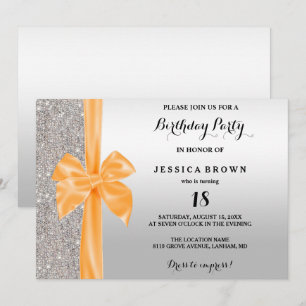 Invitación Naranja Silver Bow de seda secuela 18 cumpleaños