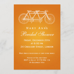 Invitación Naranja simple de ducha de novia en tándem