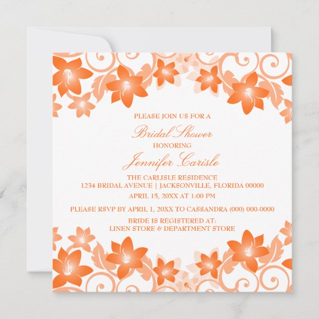Invitación Naranja Simple Floral Bridal Shower Invite (Anverso)
