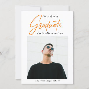 Invitación Naranja simple Moderno Mínimo 2 Graduación de foto