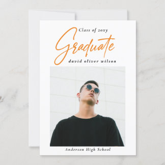 Invitación Naranja simple Moderno Mínimo 2 Graduación de foto