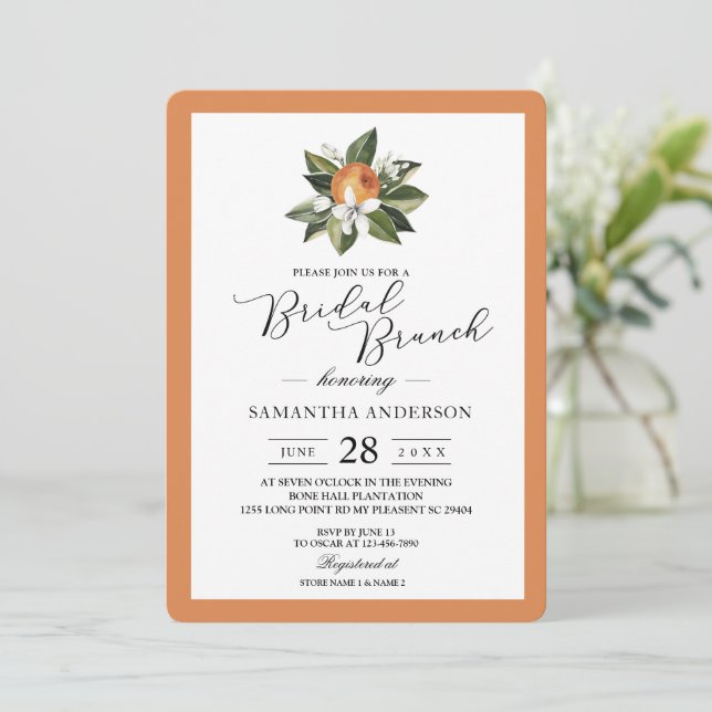 Invitación Naranja simple moderno y hoja verde  (Anverso de pie)