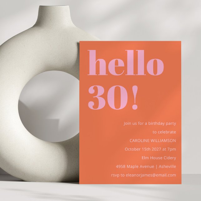 Invitación Naranja simple y negrita Rosa 30 Fiesta de cumplea (Subido por el creador)