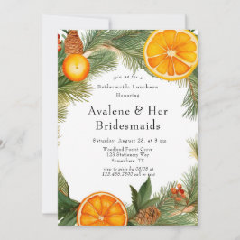 Invitación Naranja Slice Pine Wreath Bridesmaids Luncheon