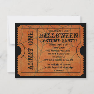Invitación Naranja Spider Vintage Ticket de Halloween