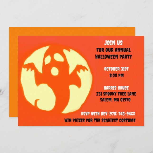 Invitación Naranja Spooky Halloween Ghostly Fiesta (Anverso / Reverso)