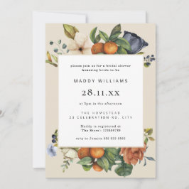 Invitación Naranja Summer Floral Botanical Boho Bridal Shower