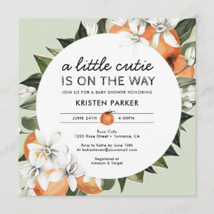 Invitación Naranja Tema Pequeño Cutie Baby Shower